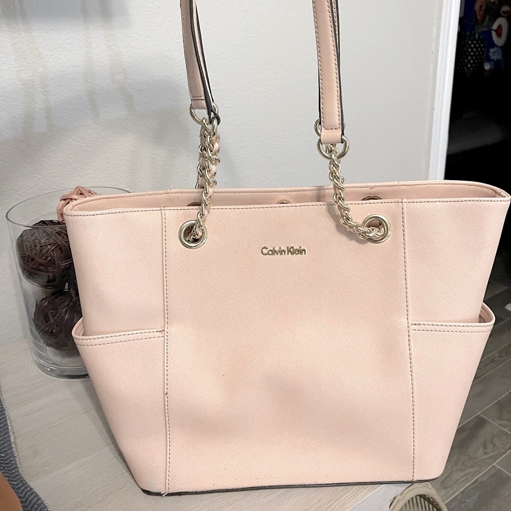 Calvin Klein Pink Saffiano Chain Tote Bag